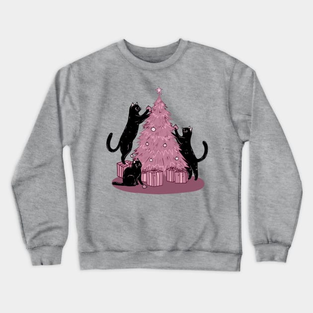 Cats Decorating The Pink Christmas Tree! Crewneck Sweatshirt by KilkennyCat Art